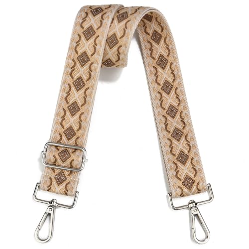 Image of Crossbody Straps for Purses Silver Hardware Purse Strap Wide Shoulder Strap Adjustable Replacement,Retro Jacquard Embroidery for Shoulder Bags, Canvas Tote Handbags