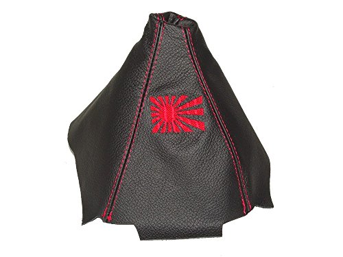 The Tuning-Shop Ltd for Honda Civic Del Sol 1992-97 Shift Boot Black Leather Japanese Rising Sun Red Embroidery