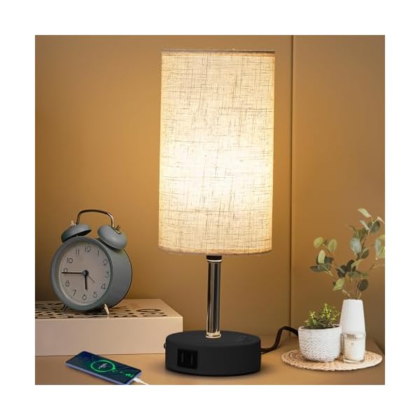 Small Desk Lamp for Study, Desk Lamps for Tabletop, Modern Table Lamp with Round Fabric Shade, Desk Reading Lamp for Bedroom Living Room Office - Black