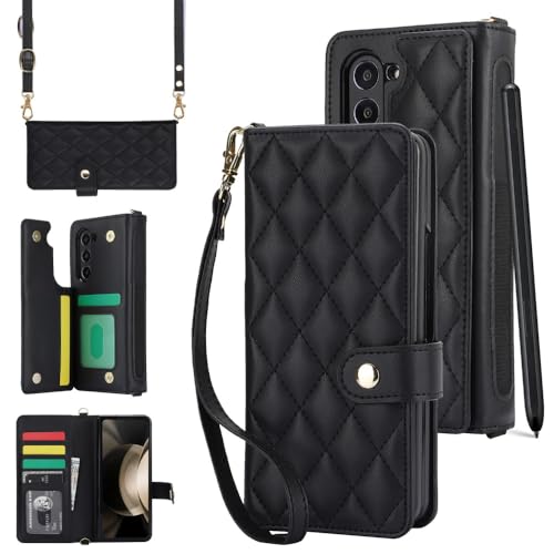 Étui bandoulière Galaxy Z Fold 5 cuir noir pour libérer vos mains en voyage