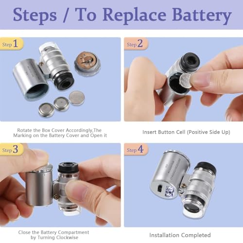 Uadme Mini Microscope, 60x Pocket Microscope Magnifier with LED UV Light, Portable Jewelry Loupe - Image 3