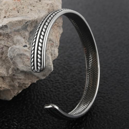 Vintage Cuff Bracelet for Men Women, Stainless Steel Open Bangle Bracelets3