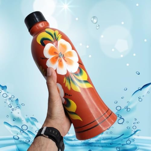 KYNA Floral Printed Terracotta Clay Water Bottle Self Cooling Water