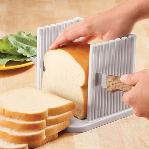 Foldable Compact Plastic Bread Loaf Cutter Slicer for Homemade Bread, Cake, Toast, Bagels