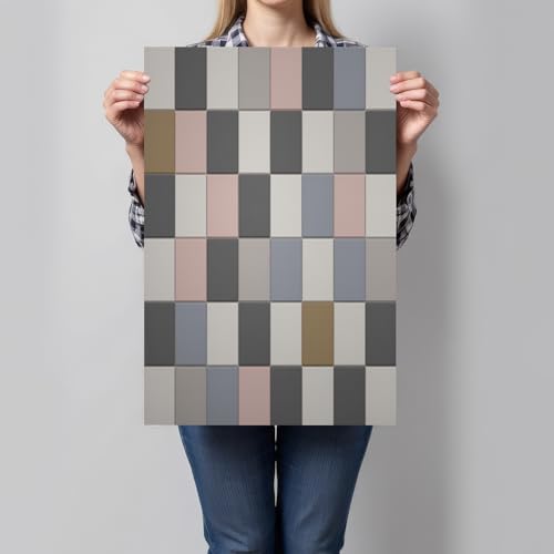 GDJSMIN Large Modern Geometric Shapes Painting Art Squares Checkerboard Patterns Poster Canvas Painting For Living Room Wall Art Pictures Home Decorative Frameless (16X 20 Inch,Grayish Pink)