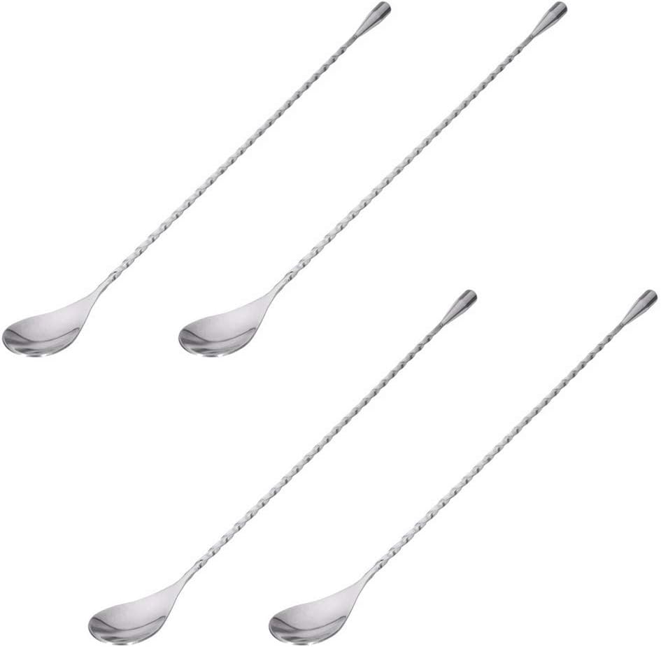 4 PCS 12 Inch Stainless Steel Mixing Spoons, SourceTon Spiral Pattern Bar Cocktail Shaker Spoon