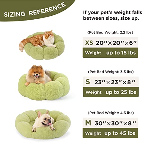 Lesure Calming Small Dog Bed - Donut Round Fluffy Puppy Bed In Teddy Sherpa Plush, Anti-Slip Cute Flower Cat Beds For Indoor Cats, Anti-Anxiety Pet Bed Fits Up To 25 Lbs, Machine Washable, Green 23" #TOP5