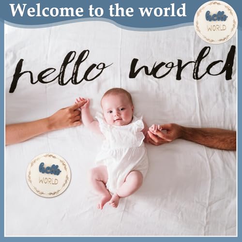 Image of Baby Monthly Milestone Cards, Wooden 3D Baby Milestone Signs, Double Sided Blue Monthly Baby Milestone for Newborn Boy Girl 1-12 Months Photos