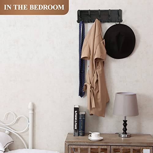 Coat Rack Wall Mount, 5 Tri Hooks, Coat Rack Hooks, Hook Rack Rail, Wooden Entryway Hanging Coat Rack, Self-Assembly Rustic Wood Wall Coat Hanger For The Entryway, Bedroom, Kitchen (2, Black) #TOP4