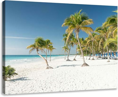 Wall Art Canvas decor Prints Painting Tropical Beach Tulum Mexico Nature Pictures Framed for Living Room Bedroom Kitchen Home and Office24x32in