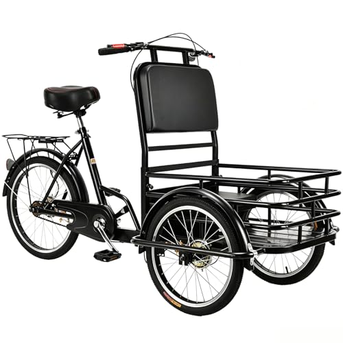 Genérico Triciclo Adulto conducción inversa Acero Carbono, Freno V Manillar Asiento Regulable, Asiento Pasajero y Caja Carga 330LBS