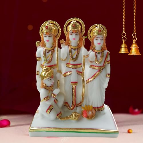 Image of Ram Darbar 8-inch Multicolor Marble dust, Best Used for Home Temple, Home Decoration, Gifting Purpose - Statue of Lord Rama, Wedding Gift, Anniversaries Gift Home Decor