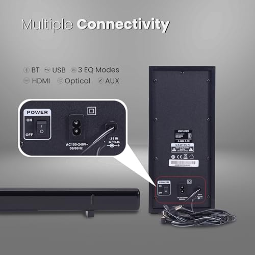 Image of Aiwa Soundbar with Bluetooth V5.3 and Powerful Bass, 5.25 Inches Subwoofer, 2.1 Channel with Remote Control SD Card, HDMI AUX, USB and Optical Connectivity 180W Sound bar | Kabuki - AW-SSB180 (Black)