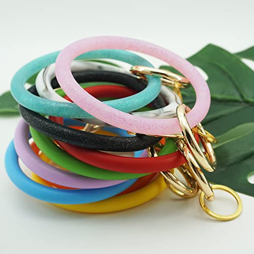 Ethoon Wristlet Keychain Circle Silicone Bangle Keyring Oversized Bracelet Key Ring Holder For Women Girl, Glittery Pink #TOP2