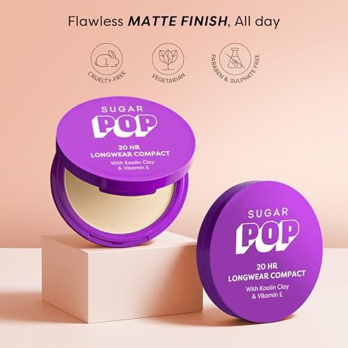 Image of SUGAR POP 20 HR Longwear compact with Kaolin Clay and Vitamin E | Face Powder with Matte Finish | Oil Control | 9gm - 04 Pearl