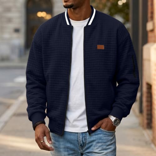 Lightweight Quilted Bomber Jacket Men Fall Zip Up Jacket with Sleeve Pocket - image 2