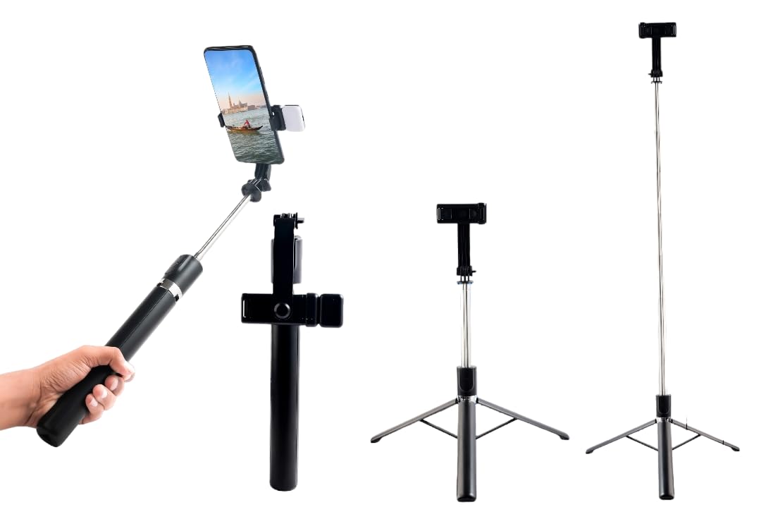 6FT Selfie Stick Tripod Stand with LED Light – 3-in-1 Phone Stand with Bluetooth Remote & Rechargeable Ring Light for Photos, Makeup, Vlogging, and Video Calls (6FT Stick with Light)