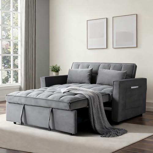 3-in-1 Velvet Sofa Bed with Storage and Pillows