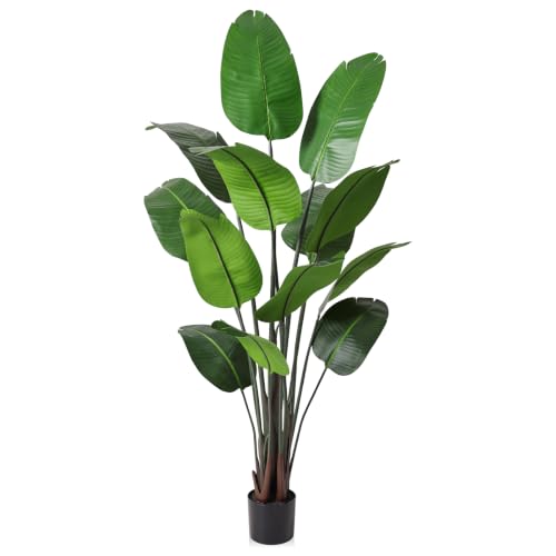 CROSOFMI Artificial Bird of Paradise Plant 6 Feet Fake Tropical Palm Tree with 13 Leaves,Perfect Faux Plants in Pot for Indoor Outdoor House Home Office Garden Modern Decoration Housewarming Gift