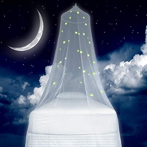 Zeke and Zoey Kids Hanging Bed Canopy for Girls Bed or Boys with Glow in The Dark Stars, The Bed Netting Stars Will Light up Your Child’s own Galaxy. Ideal Bedroom Decorative Tent