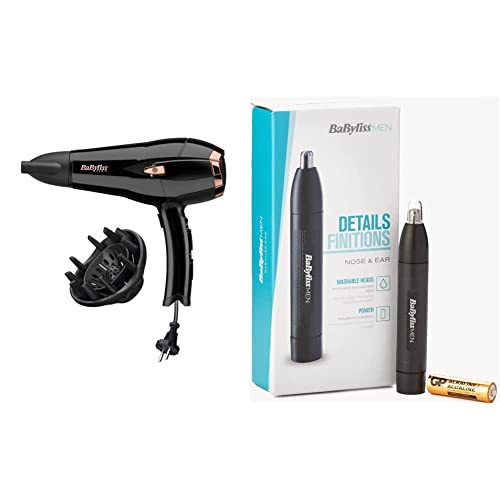 Babyliss Cordkeeper 2000 Ionic-Haartrockner D373E, einzigartige Kabeleinzugsfunktion Im Griff, 2000 Watt schwarz & MEN E650E Nasen- und Ohrhaartrimmer Babyliss Cordkeeper 2000 Ionic-Haartrockner D373E, einzigartige Kabeleinzugsfunktion Im Griff, 2000 Watt schwarz & MEN E650E Nasen- und Ohrhaartrimmer