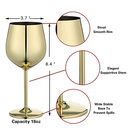 Wotor Gold Wine Glasses Set Of 4, 18Oz Unbreakable Gold Goblet, Stainless Steel Wine Glass, Fancy, Unique And Portable Metal Wine Glass For Outdoor, Travel, Camping, Pool, Ideal Gift For Wine Lovers #TOP4