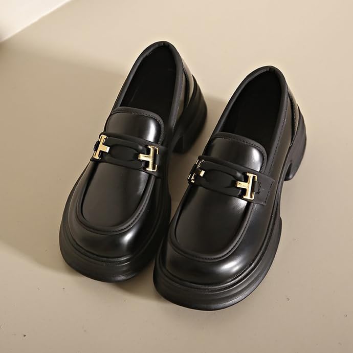 Image of Womens Platform Loafers Patent Leather Slip On Lug Sole Loafers Chunky Heel Comfortable Penny Casual Work Shoes