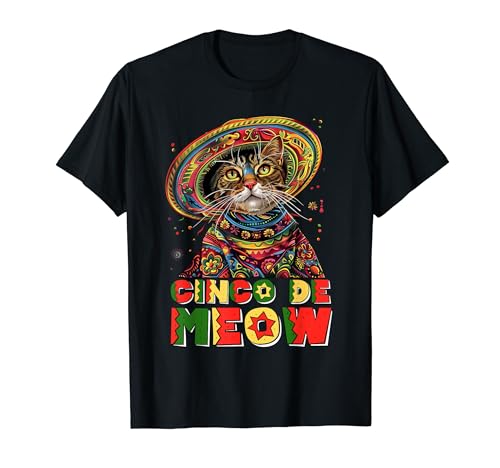 Cinco De Mayo Funny Mexican Cat Sombrero Poncho Mens Womens T-Shirt