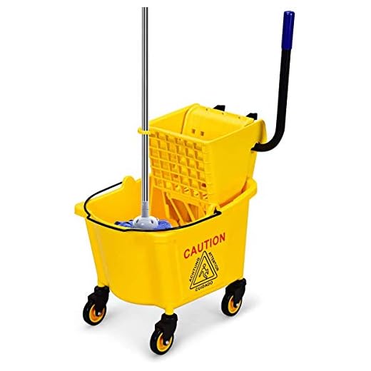 Nightcore Commercial Mop Bucket, All-in-one Tandem Floor Cleaning Wavebrake, Side Press Cleaning Wringer Portable Trolley On Wheels, Ideal for Household, Commercial,Restaurant,26 Quart Capacity