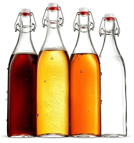 Image of SYANKA Glass Water Bottles - 1 Litre, Pack of 3, Swing Top Flip with Airtight Leak Proof Cap, Glass Bottles For Fridge, Kitchen storage, Oil, Vinegar, Beverages, Juices.