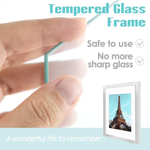 Image of Frametory, 11x14 Picture Frame with Mat for 8x10 Photo - High Definition Glass Wide Molding - Preinstalled Wall Mounting Hardware (Silver, 1 Pack)