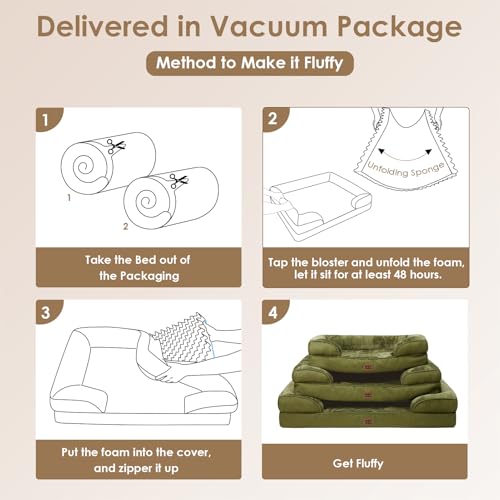 Image of EHEYCIGA Orthopedic Dog Beds Large Sized Dog, Waterproof Memory Foam Pet Bed with Sides, Non-Slip Bottom Large Pet Bed with Washable Removable Cover, Olive Green