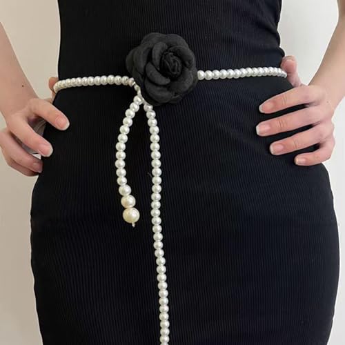 Elegant Artificial Pearls Waist Chain With Fabric Flower Design For Women Skirt Night Event Dresses Decorative Accessory3