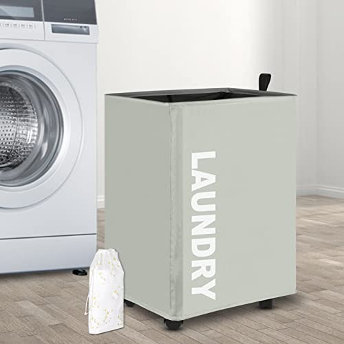 HolaDream Wäschekorb mit Rädern, 55,9 cm Rollkorb mit Ledergriff, zusammenklappbar, schmutzige Kleidung, faltbar, Eck-Waschtonne, wasserdichte Aufbewahrung, Organizer für Zuhause und Büro Cover