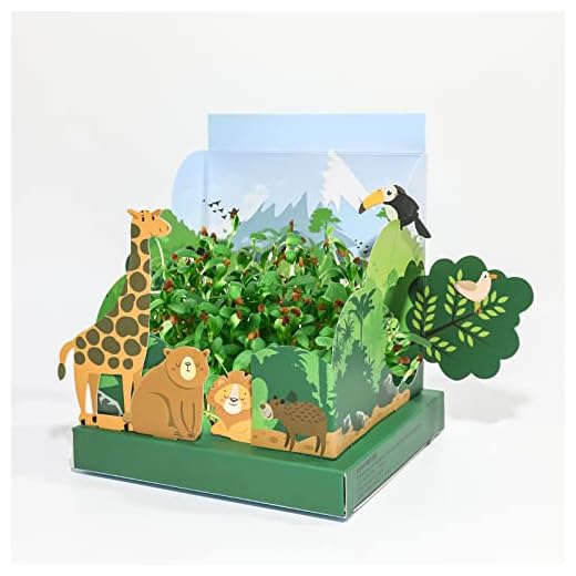 Grow Your Own Jungle Garden - Alfalfa Microgreen Growing Kit 3D Garden Scene with Attachable Animal Cards, Best Birthday Crafts Gifts for Girls & Boys