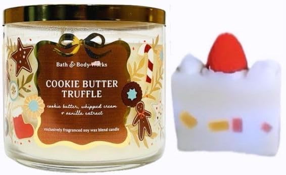 Cookie Butter Truffle -White BarnBath/Body Work- 3-Wick Scented Candle 14.5 OZ Burns 25-45 Hours and Strawberry Cake soap (Label Artwork Varies)