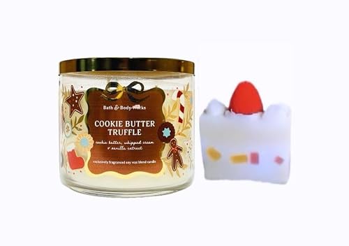 Cookie Butter Truffle -White BarnBath-Body Work- 3-Wick Scented Candle 14.5 OZ Burns 25-45 Hours and Strawberry Cake soap (Label Artwork Varies)