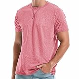 KLIEGOU Men's T-Shirts - Elasticity Cotton Crew Neck Tees 2166 Pink M