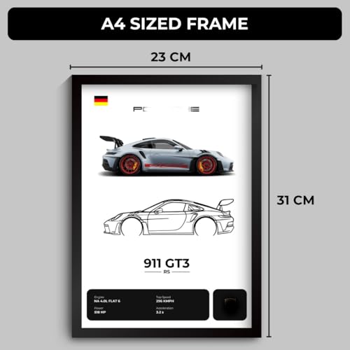 Image of Porche 911 GT3 RS Poster | Framed Porche A4 Sized (31 x 23 cm) | Car Poster for Wall, Gift for Boys, 911 Frame | Supercar Frames | Car Posters for Wall, Bedroom, Hostel, Study Room (F 007)