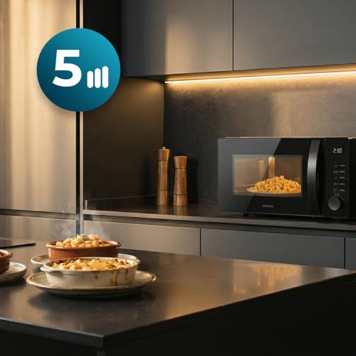 Cecotec Mikrowelle Proclean 5005 Black. 20 Liter Fassungsvermögen, 700W Leistung, 3DWave-Technologie, Abtau-Funktion, bis 95 Minuten Garzeitauswahl, mit 3DWave-Technologie für perfekte Erwärmung aller