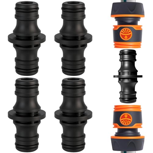 4 Pezzi Doppio Connettore Tubo da Giardino, Doppio Connettore Tubo Acqua 1/2, Connettori a Doppio Maschio per Estendere Tubi Domestici e Sistemi di Irrigazione da Giardino - Nero