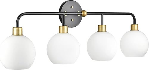 Miniatura 10 de Linea di Liara Lukasa - Moderna lámpara de tocador de baño, 2 luces sobre espejo, color negro mate y dorado, para lámparas de baño, cubiertas de