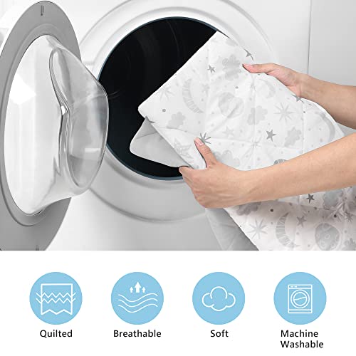 Tillyou 2 Pack Waterproof Pack N Play Sheets Fitted Quilted, Breathable Soft Thick Play Yard Playpen Sheets, 39"X27"X5" Fits Mini/Portable Crib Mattress Pad,Starry Sky Print & Light Grey #TOP4