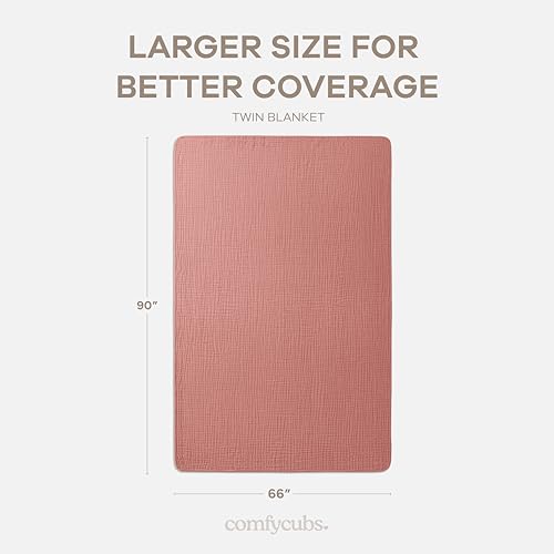 Image of Comfy Cubs Muslin Blanket for Adults Twin 90 inch x 66 inch - 6 Layer Soft, Breathable & Lightweight Muslin Adult Blanket - Machine Washable & Designed in The US Bedding for All Seasons - Dusty Rose