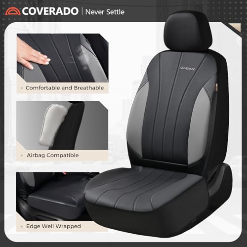 Image of Coverado Car Seat Covers Full Set, 5 Seats Waterproof Nappa Leather Automotive Seat Protectors, Front & Rear Luxury Mesh Seat Covers,All-Weather Universal Fit for Most Cars SUVs, Trucks,Black&Grey