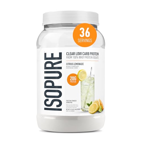 Image of Isopure Clear Whey Isolate Protein Powder, Lactose Free, Gluten Free, Naturally Flavored, Citrus Lemonade, 20g Protein Per Serving, 1.9 Lb, 36 Servings (Packaging May Vary)