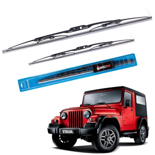 Image of Windshield Car Wiper Blades Metal Frame Water Repellant Cleaning Wiper Blades Refills Best for Mahindra Thar (2010-2019) Dr 12 inch /Pa 12 inch