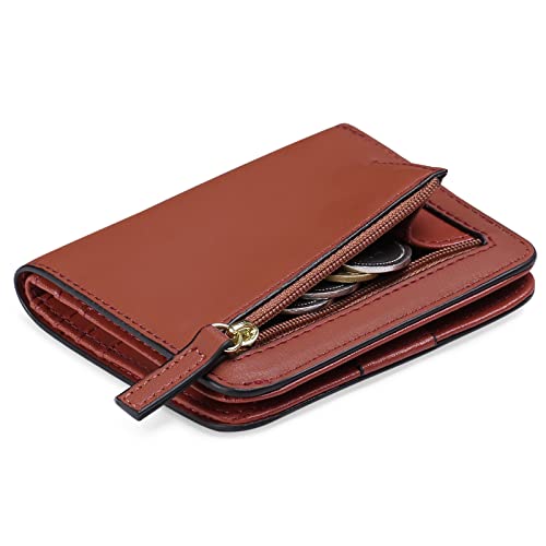 GAEKEAO Women's Wallet RFID Blocking Leather Compact Bi-fold Wallet for Woman Zipper Coin Pocket Small Ladies Purse with ID Window, Carmine, /, Minimalist