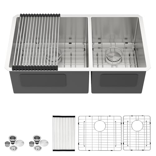 Image of Donsdey 36 Inch Undermount Stainless Steel Kitchen Sink- 60/40 Double Bowl 36