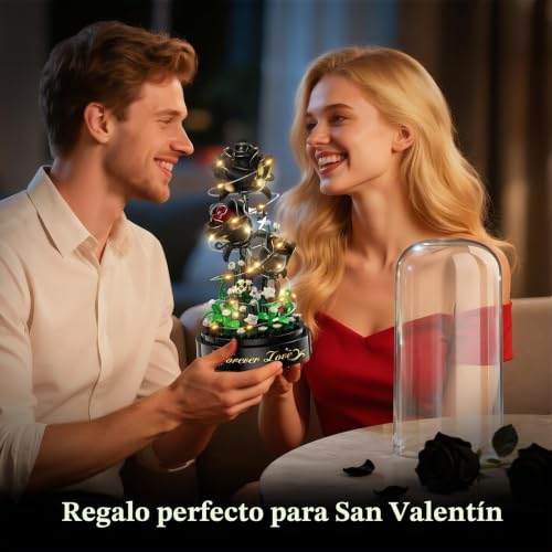 Kit de construcción de flores HiWEEGO bloques rosas negras con luces LED 4